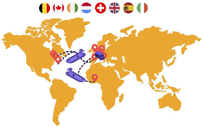Carte des implantations mondiales de casiers Automat-e